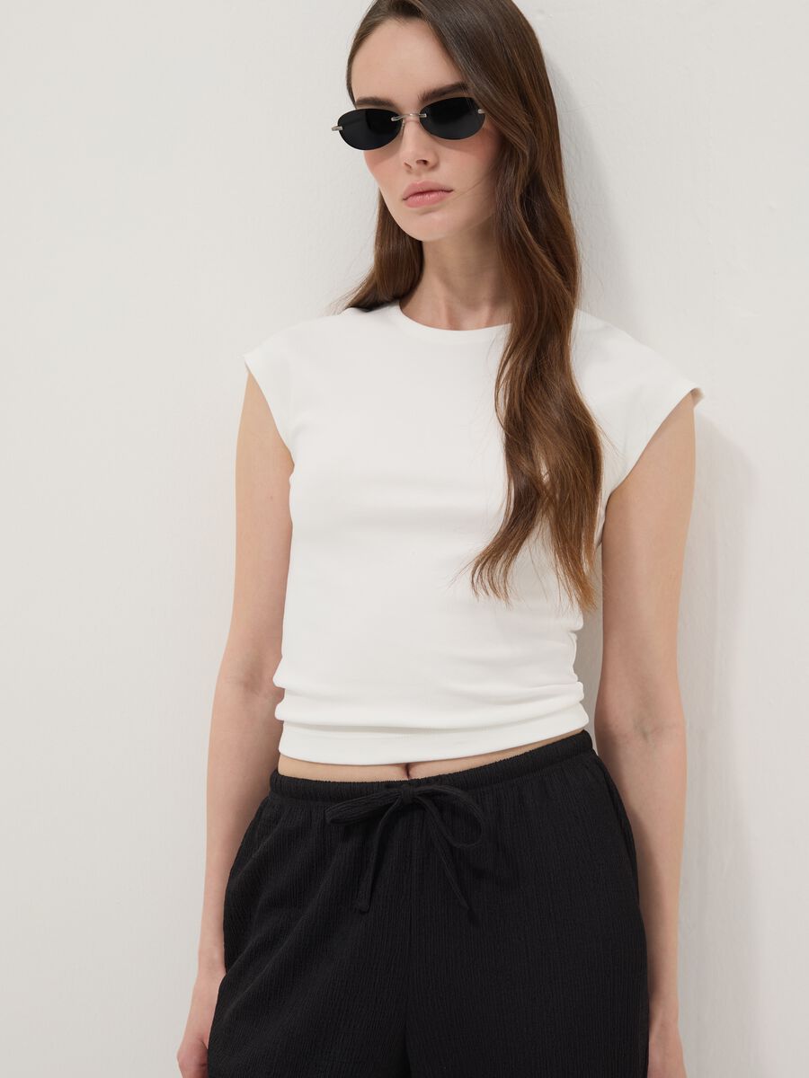 White fitted cotton stretch vest_1