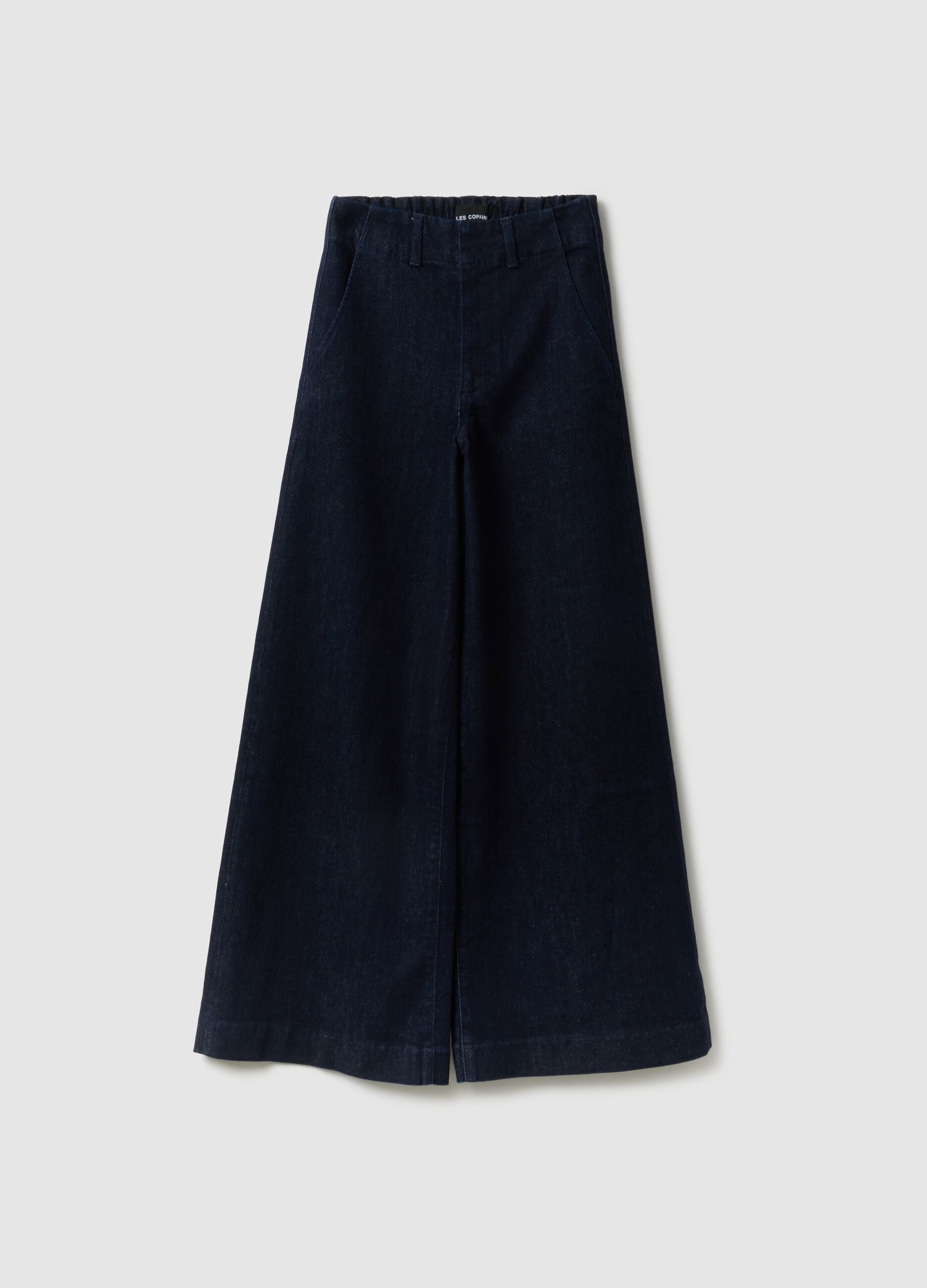 Blue stretch cotton wide leg trousers
