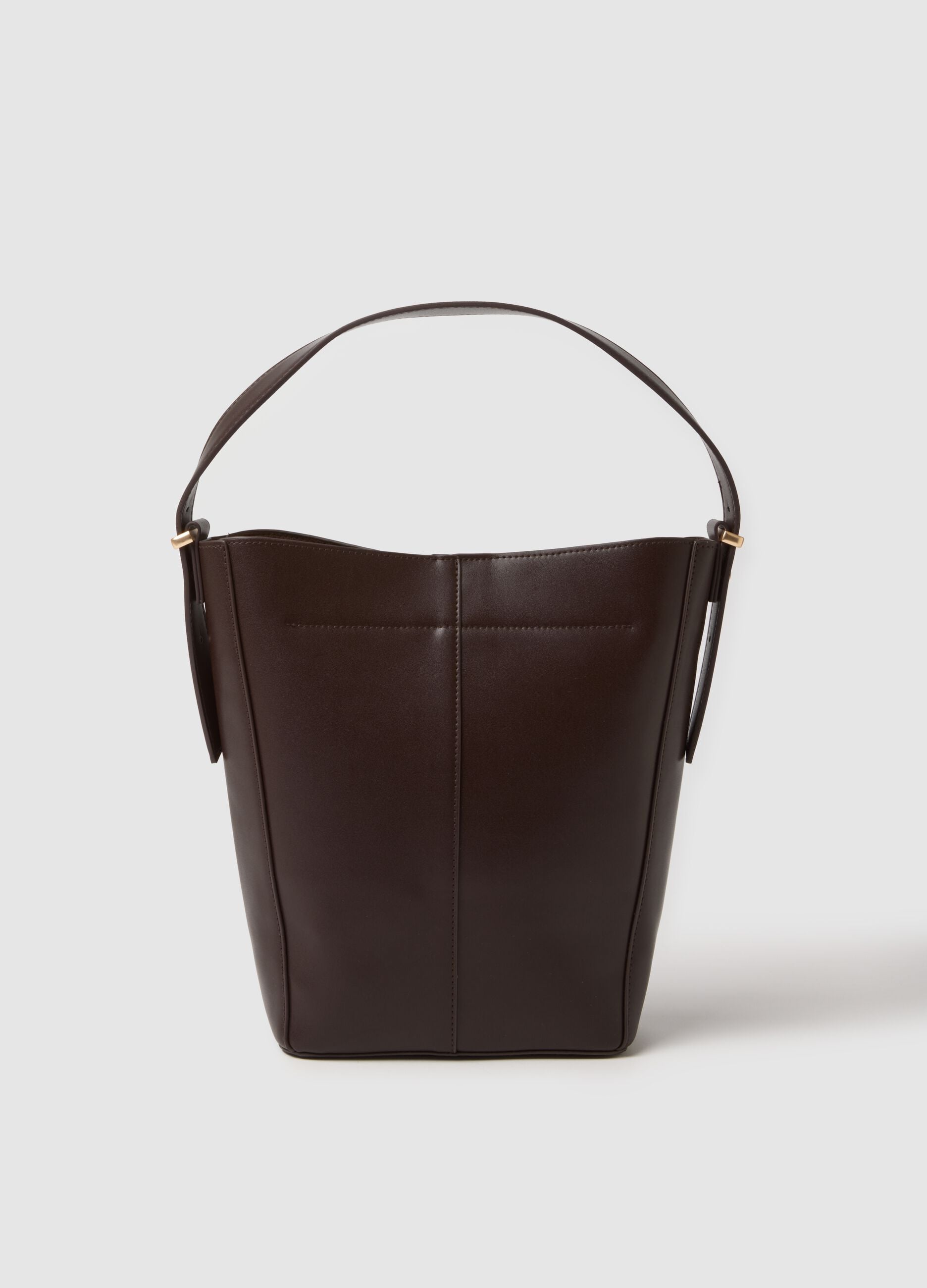 Brown bucket bag with golden details