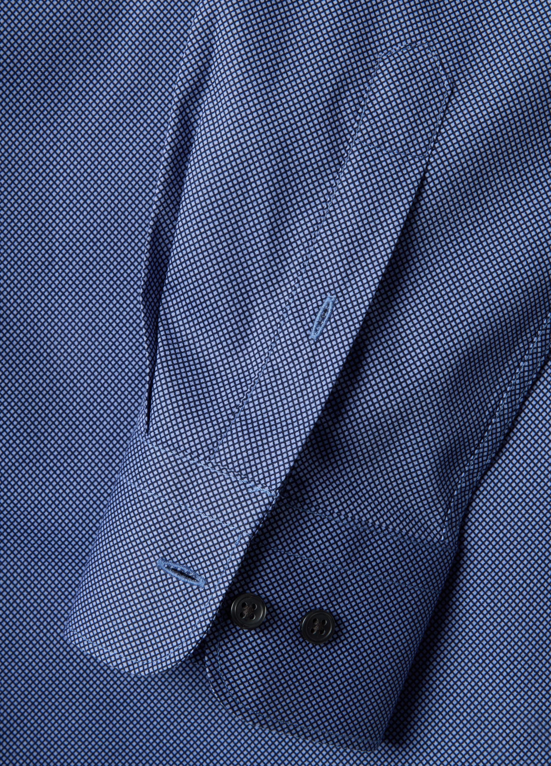 Blue stretch cotton shirt with micro checks, slim fit