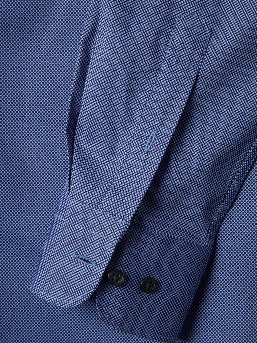 Camicia in cotone elasticizzato blu con microquadri slim fit_5