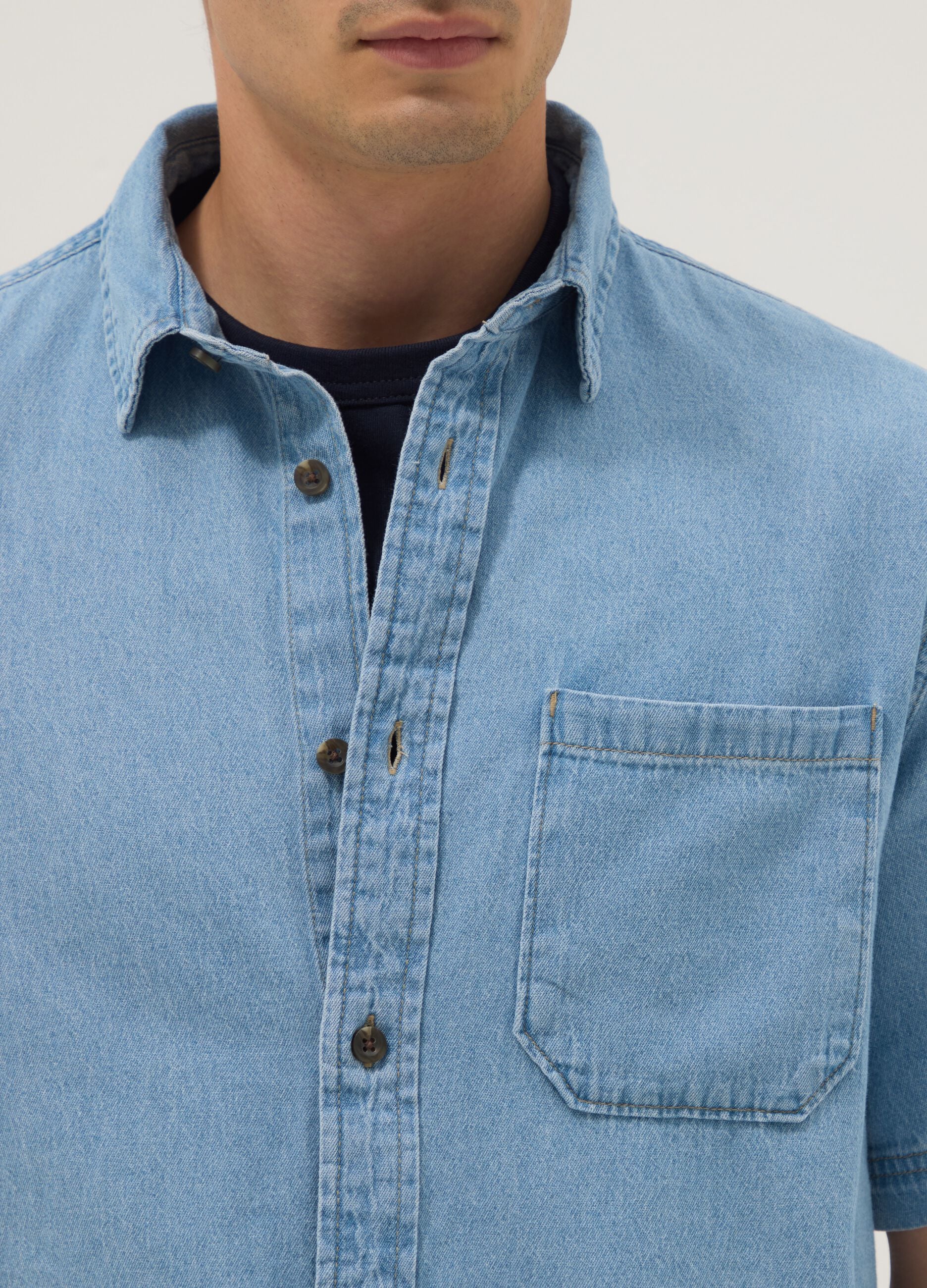 Sky blue denim pure cotton oversized fit shirt