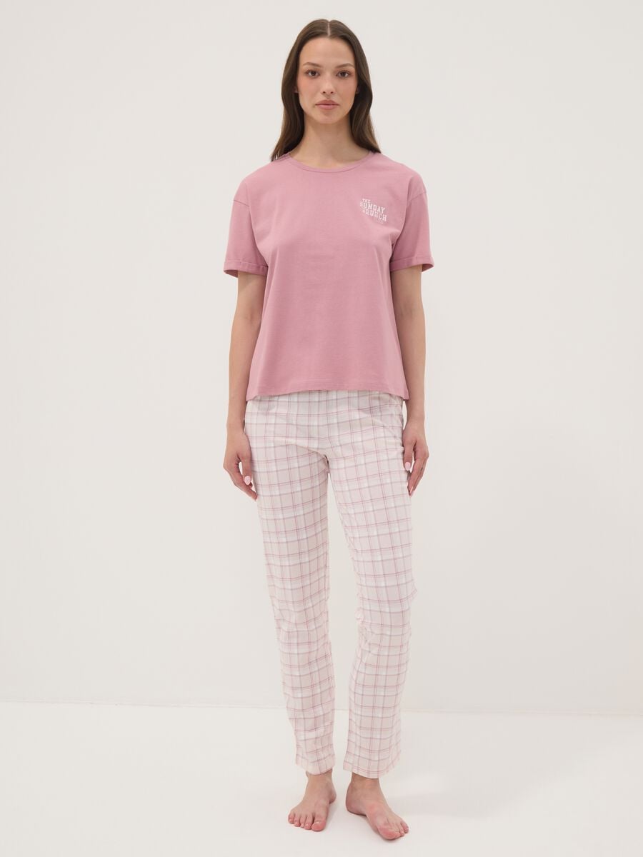 Pink organic cotton pyjama T-shirt with front slogan_0