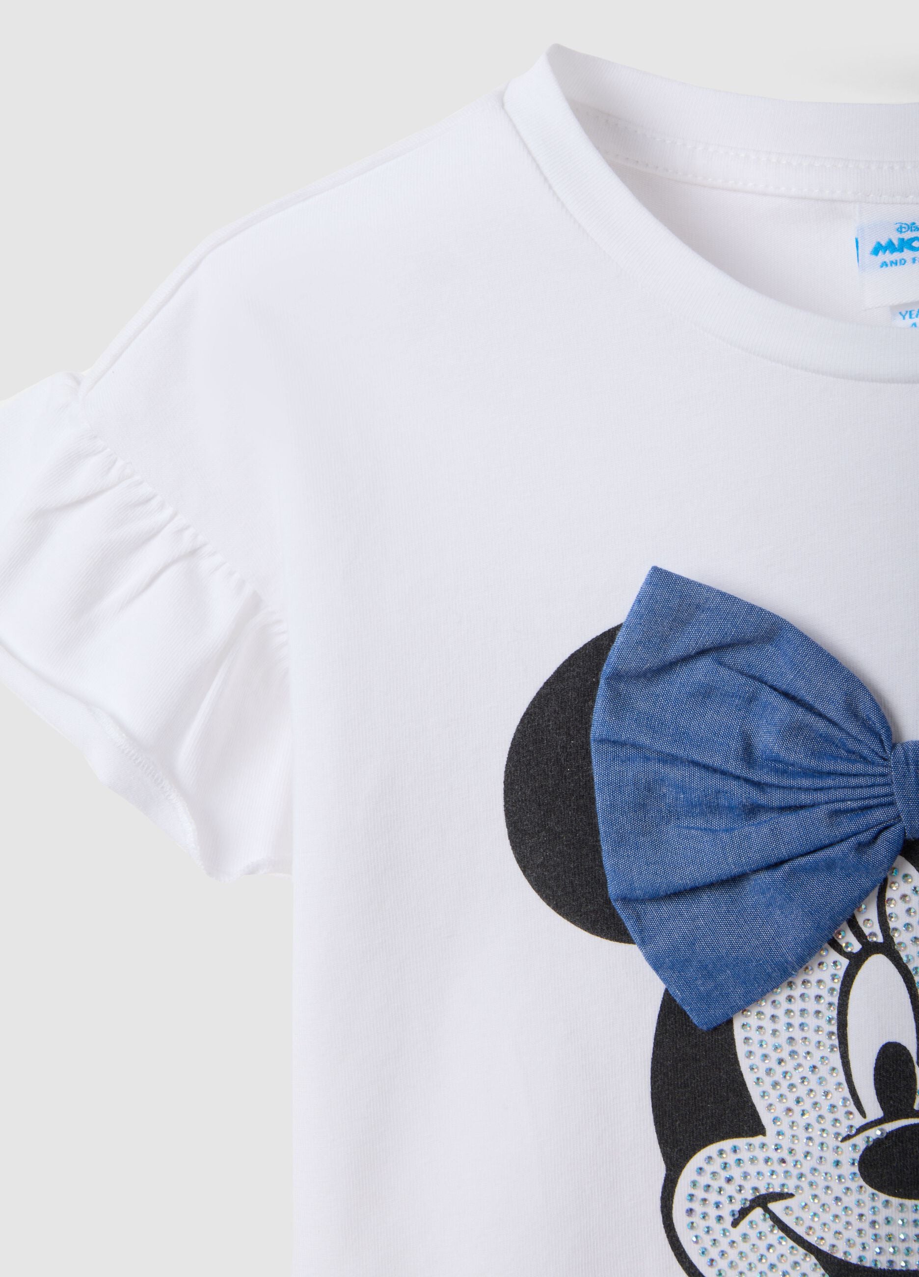 White stretch cotton T-shirt with Minnie print for girls