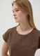 Brown pure cotton T-shirt with broderie anglaise insert_3