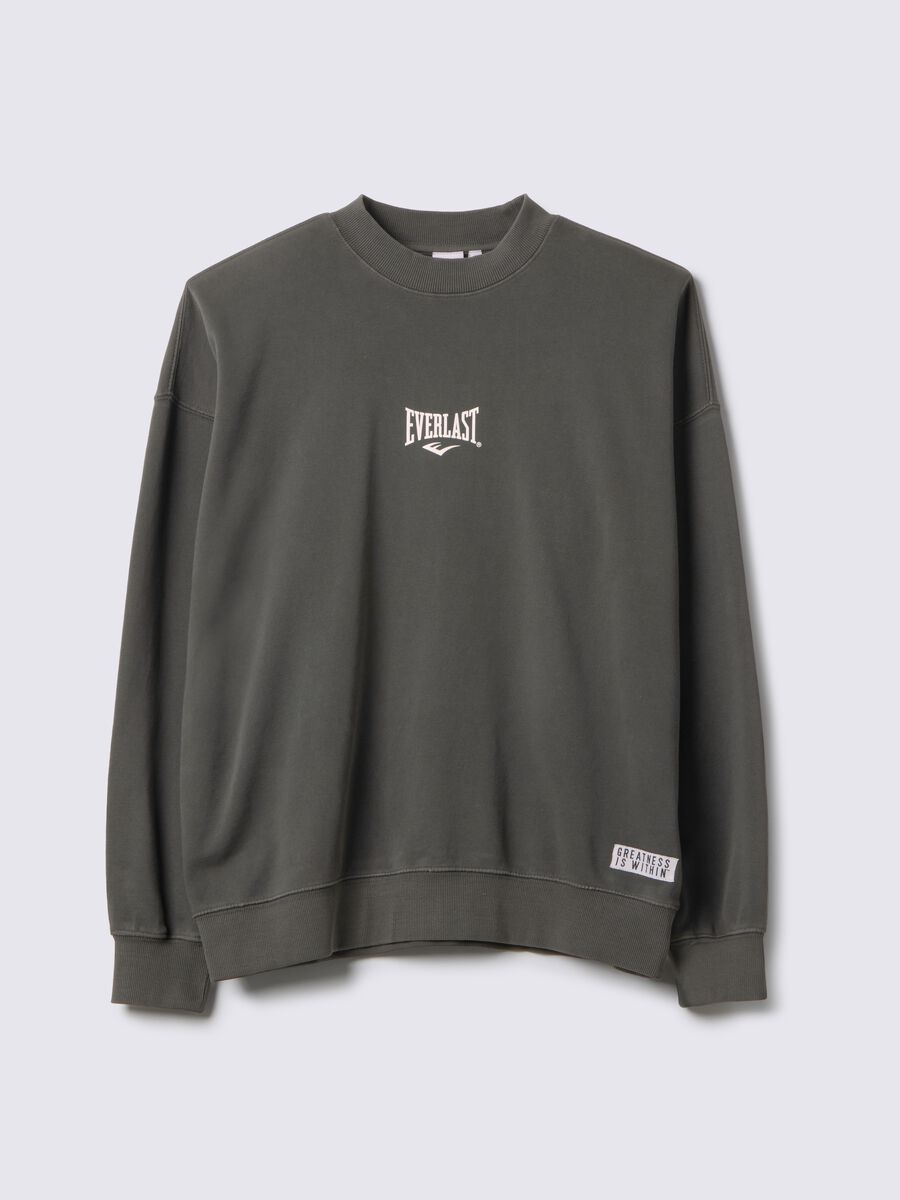 Black cotton blend regular fit sweatshirt with Everlast logo_4