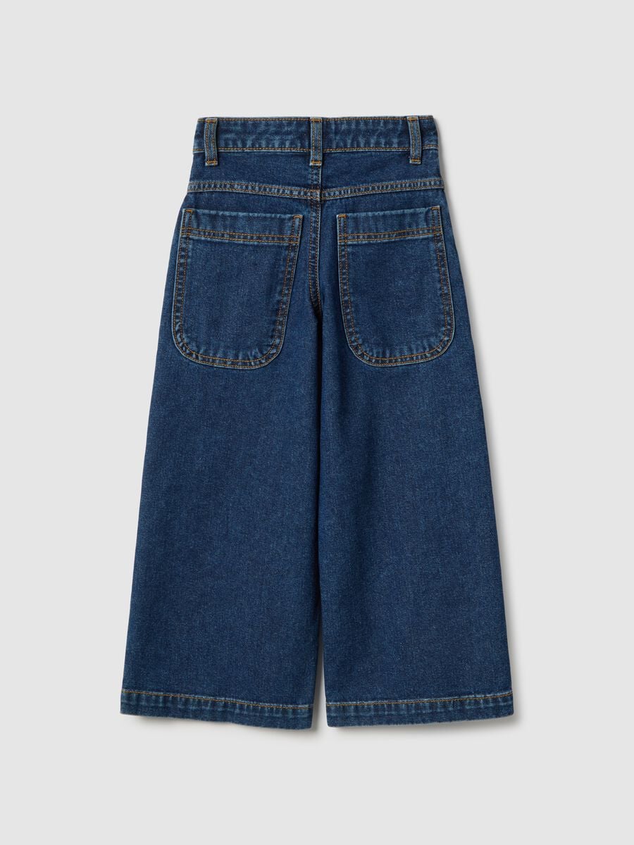 Girls' Blue Pure Cotton Super Wide Leg Jeans_1