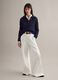 Blue cotton blend regular fit jumper with mesh pattern and polo collar_2