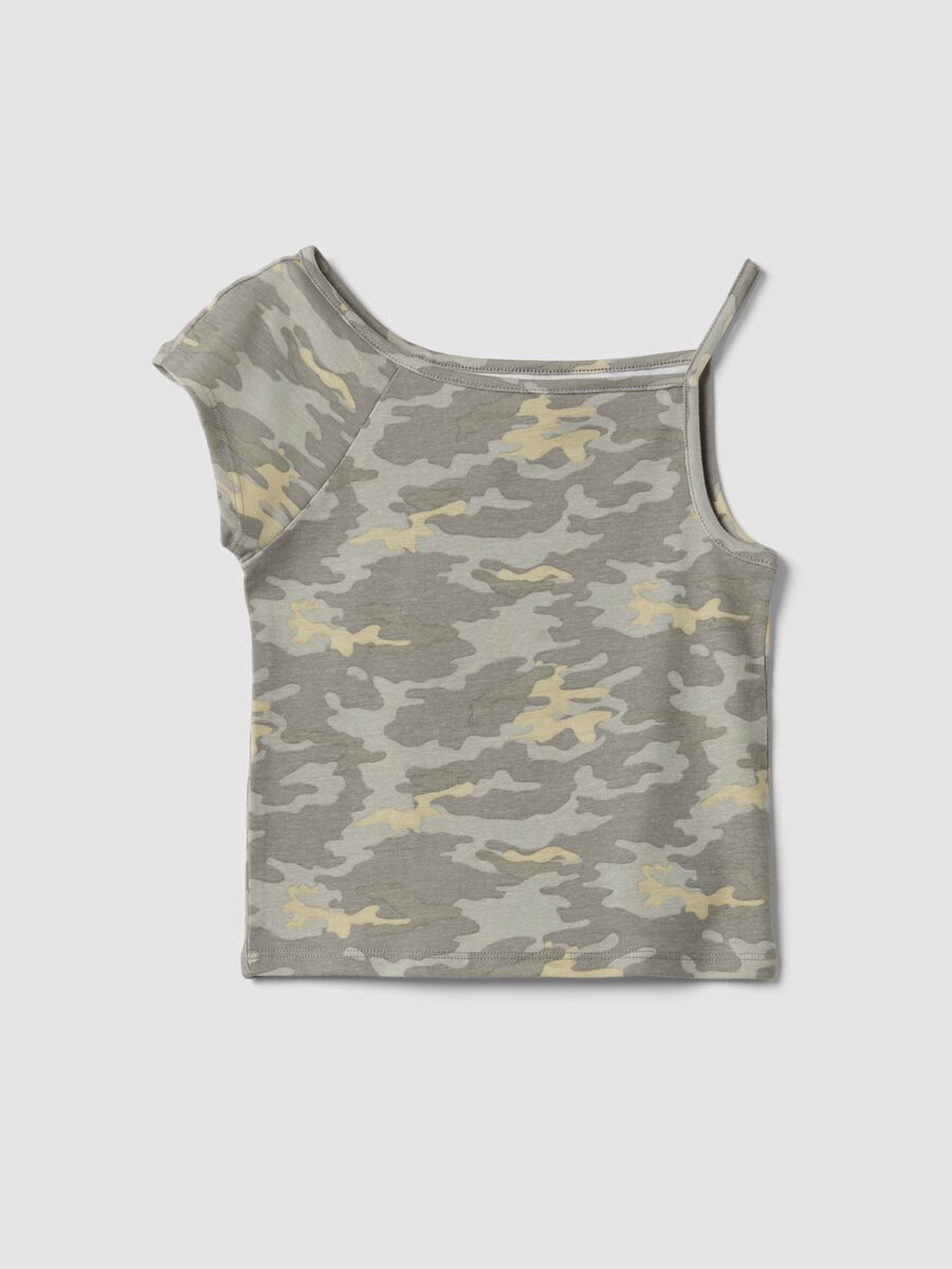 Grey cotton-blend one-shoulder T-shirt with camouflage print_3