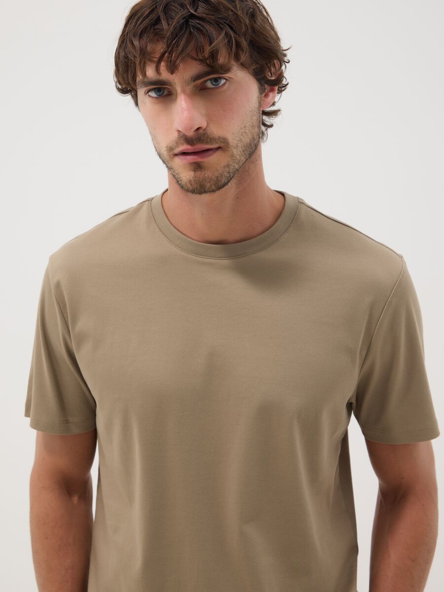 Beige slim-fit mercerised pure cotton T-shirt_2