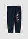 Blue pure cotton jogger trousers with teddy bear print, regular fit, for baby boy_0
