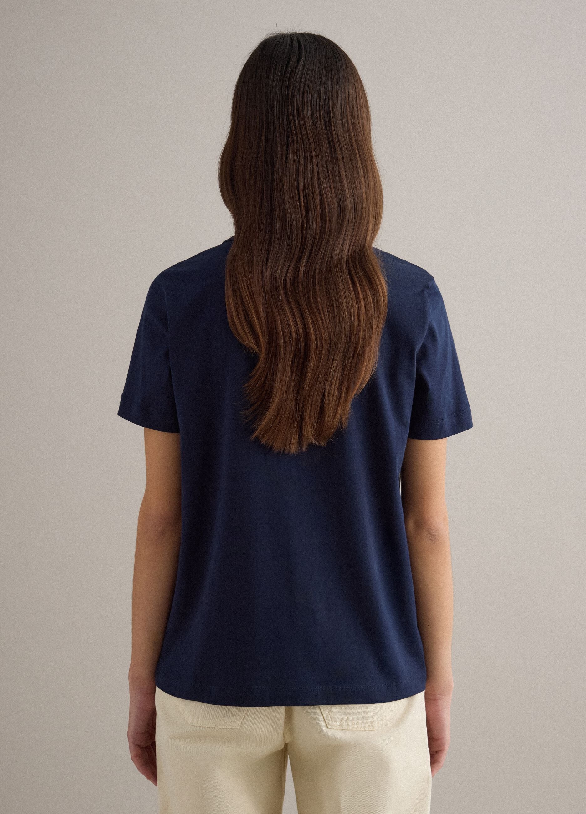 Deep V Regular Fit Blue Pure Cotton T-shirt