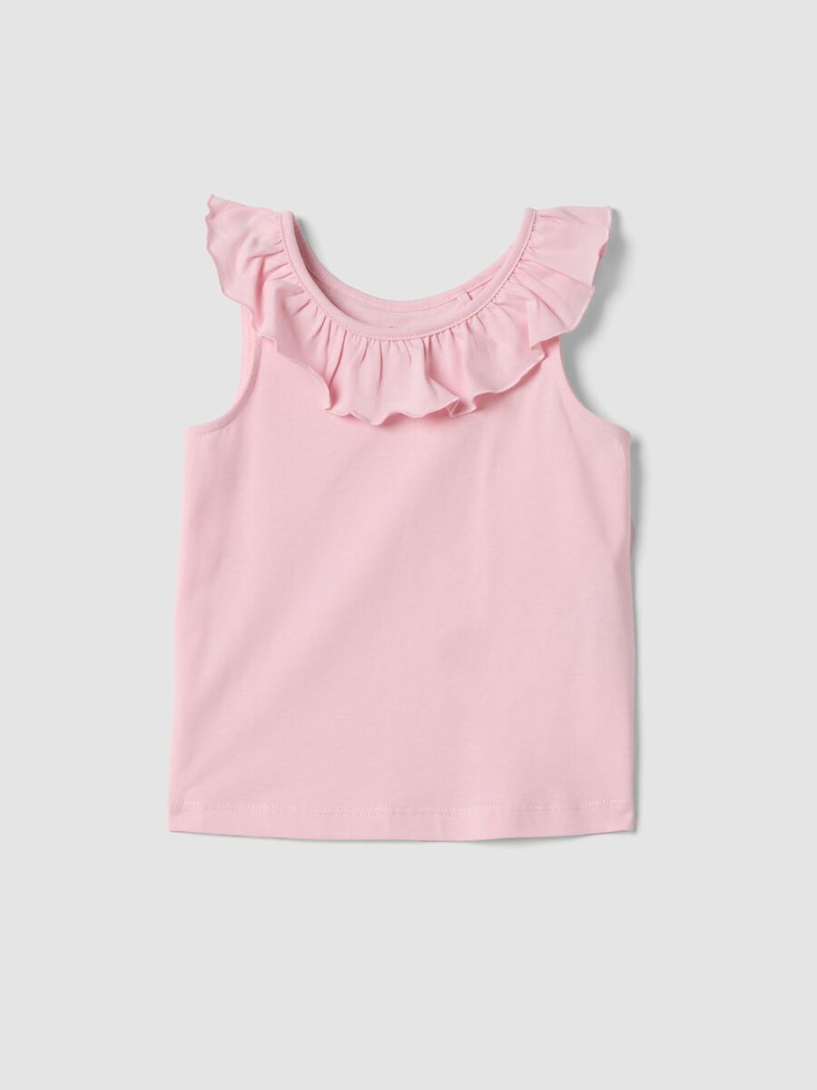 Pink pure cotton regular-fit girls&rsquo; tank top with frills_0