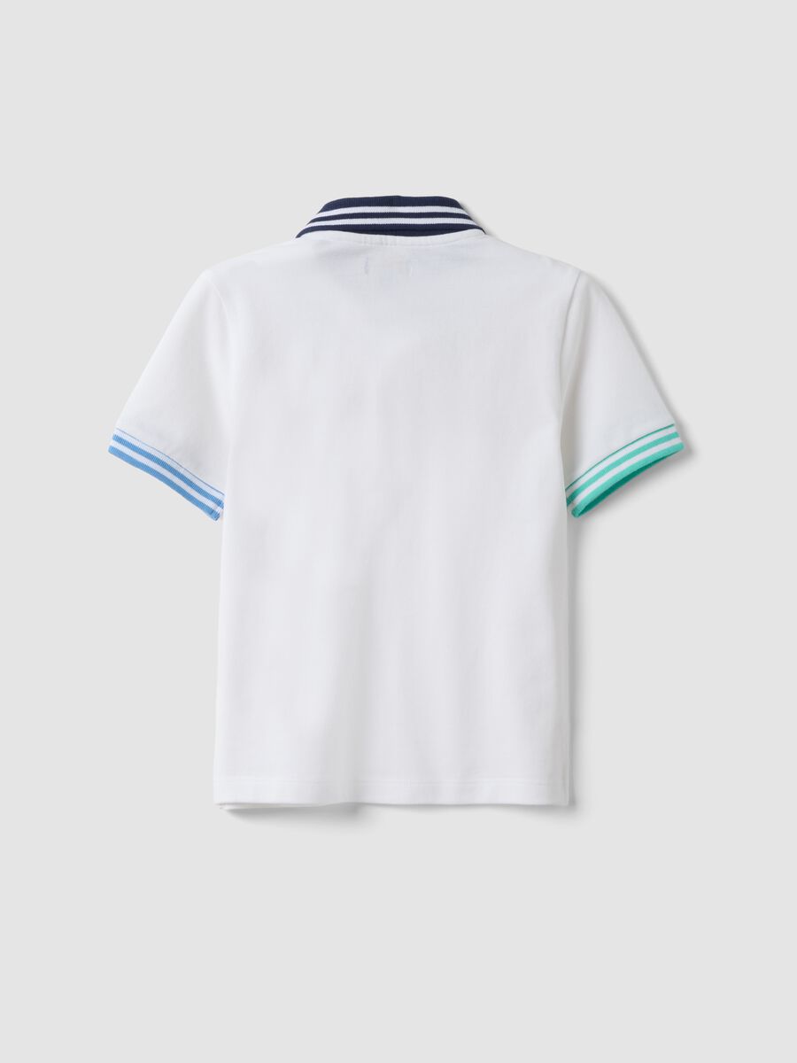 Children's white pure cotton polo regular fit with coloured trims_1