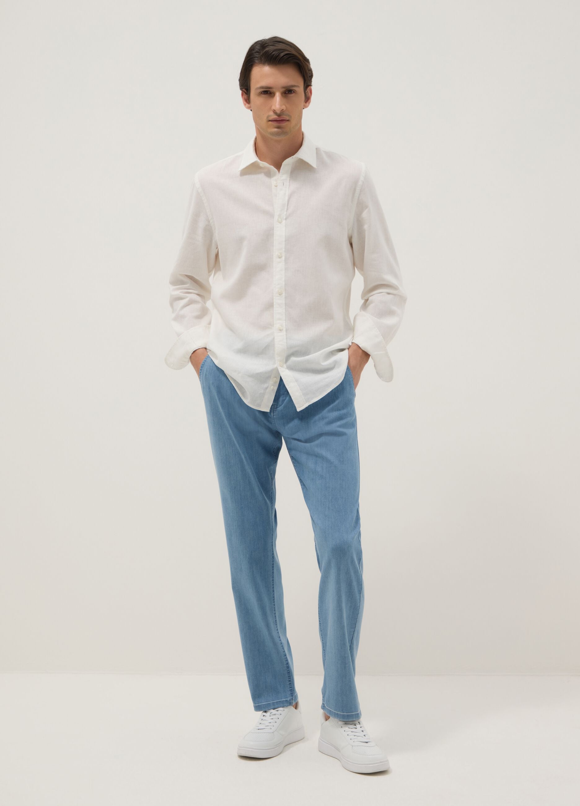 Light Blue Stretch Denim Jeans, Regular Fit
