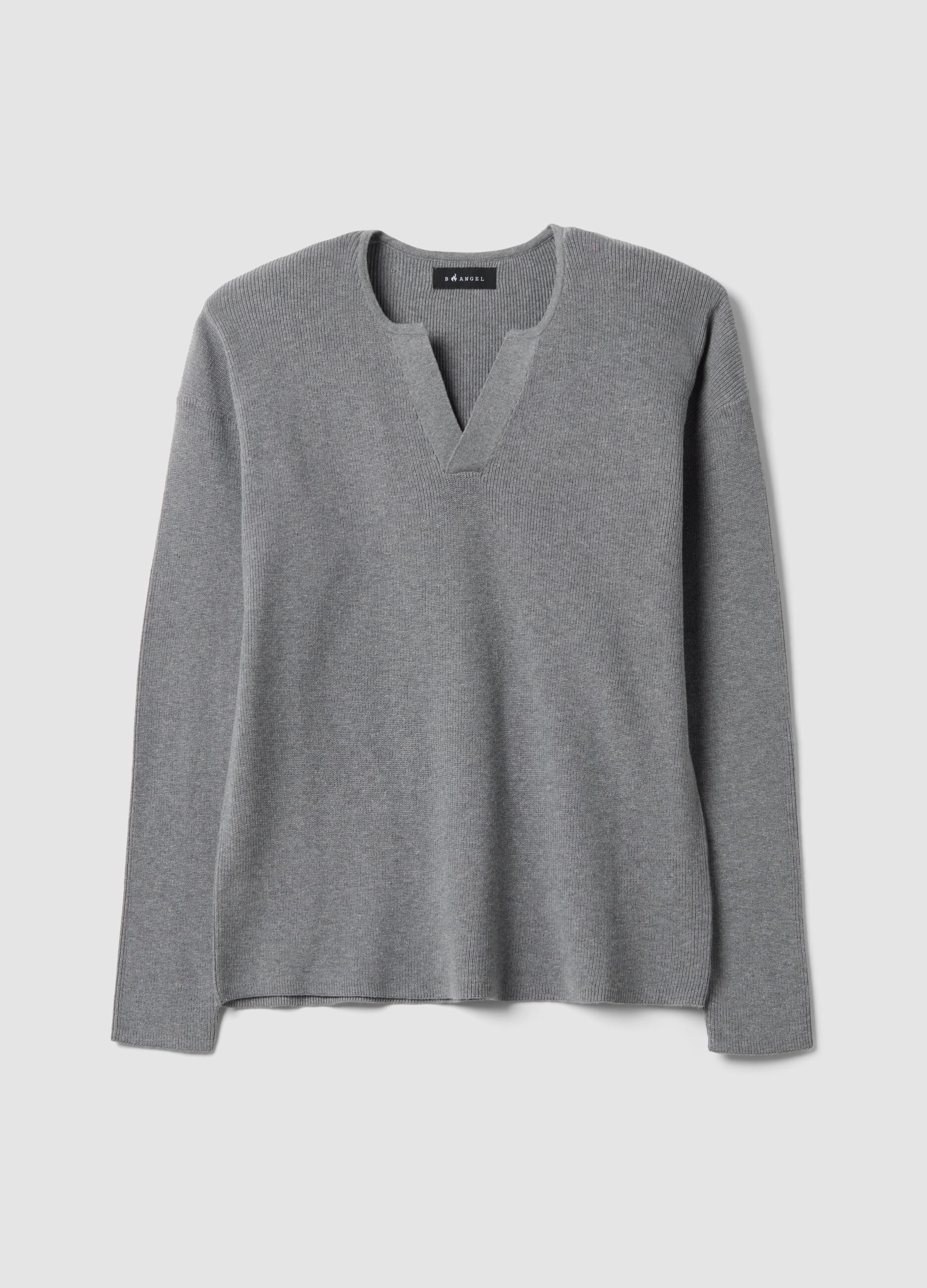 Maglia grigia in misto cotone con scollo serafino regular fit