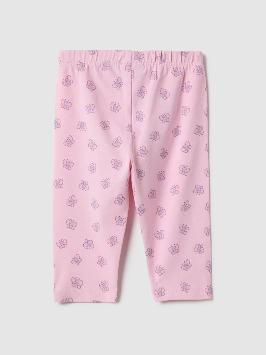 Girls' Pink Stretch Cotton Skinny Fit Leggings with Butterflies_1