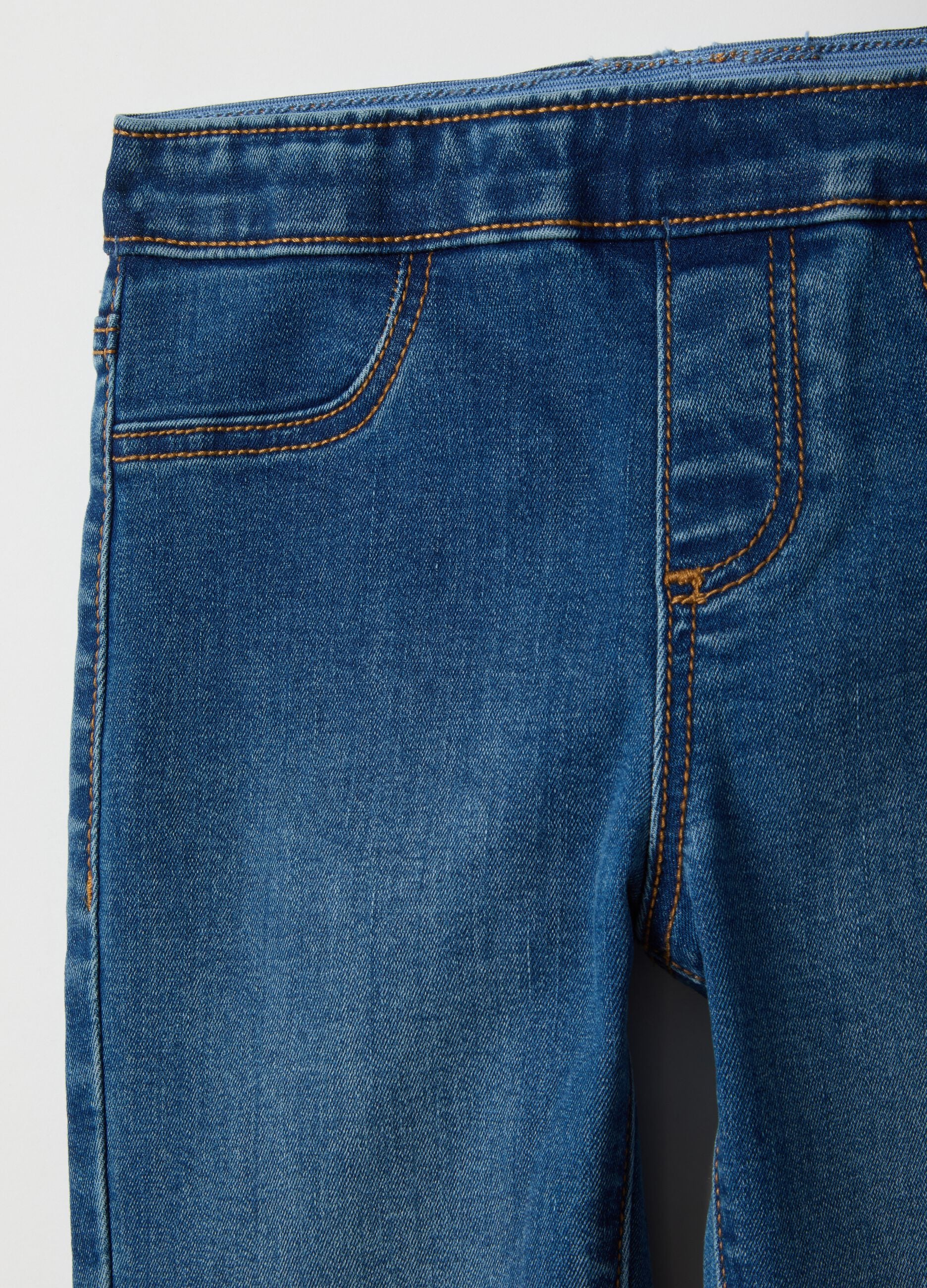 Girls' Blue Cotton Blend Skinny Fit Jeggings