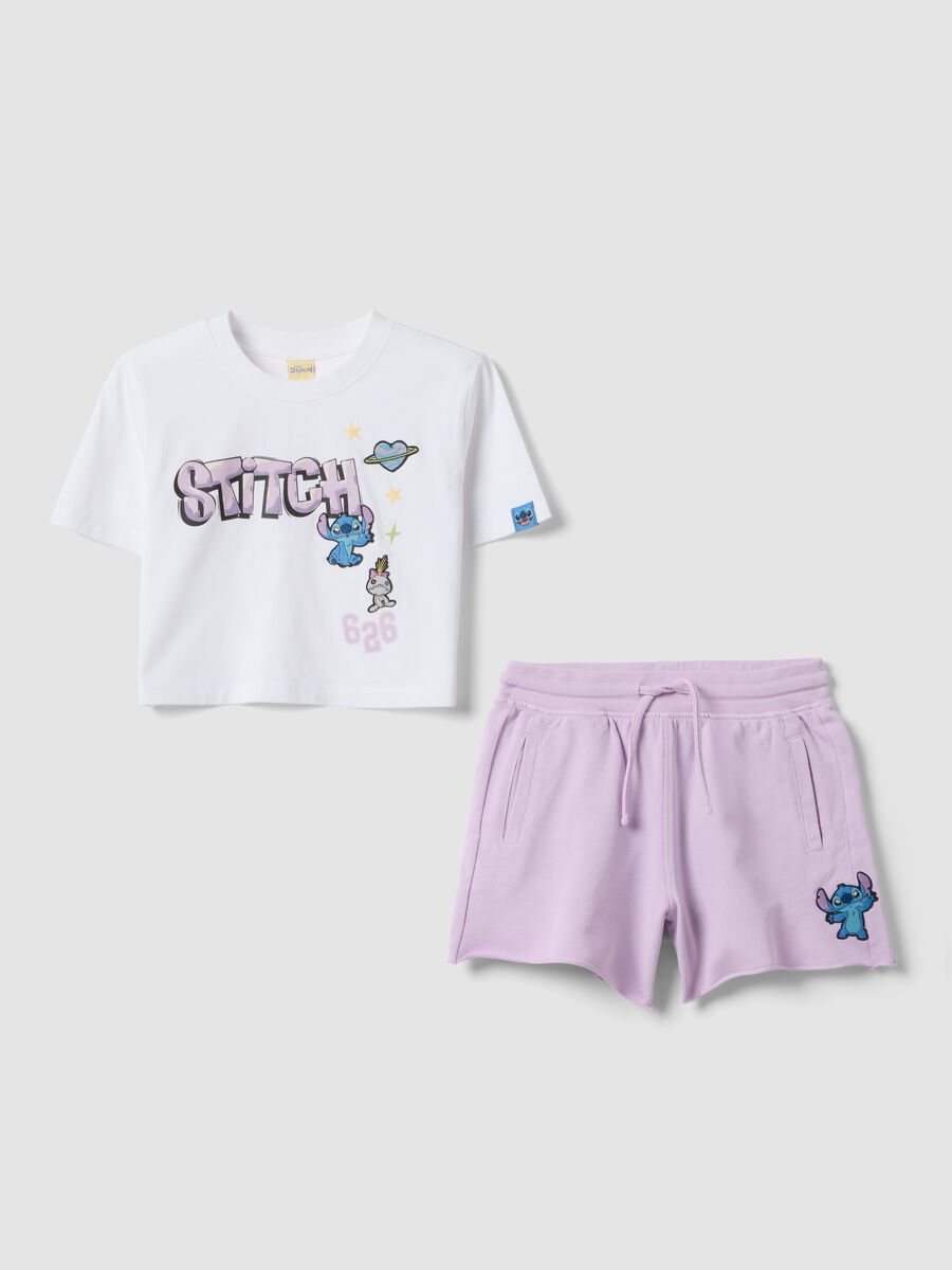 Girls&rsquo; white and purple pure cotton set with Stitch prints_3