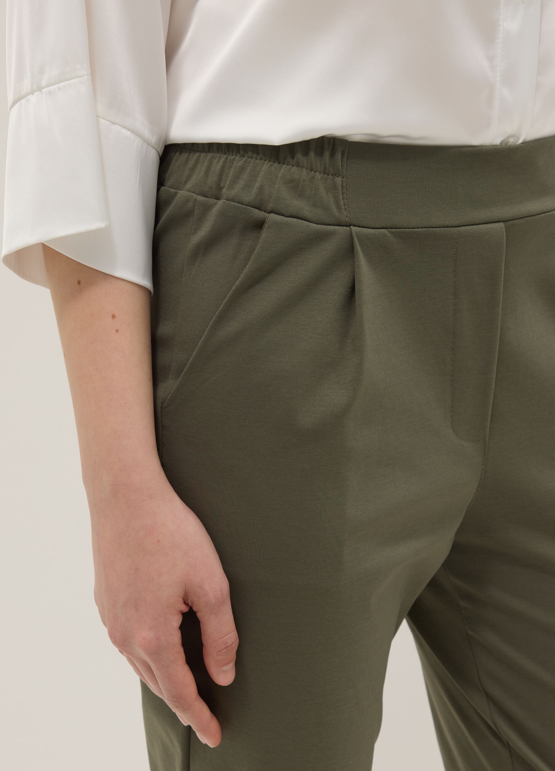 Green Regular Fit Stretch Cotton Blend Trousers