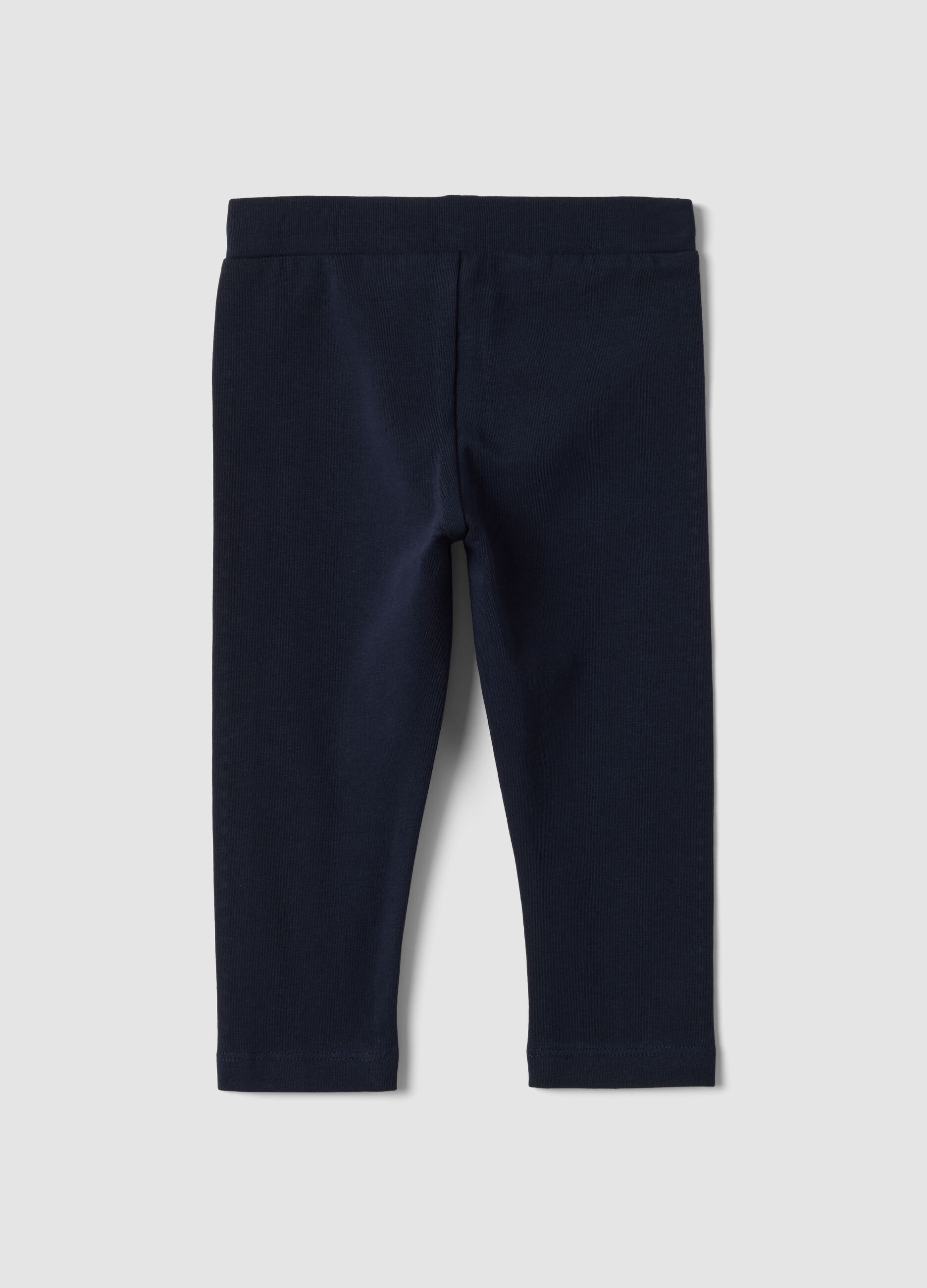 Blue stretch organic cotton leggings with rhinestones for baby girl