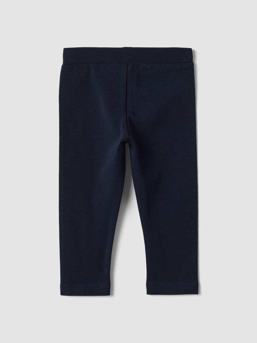 Blue stretch organic cotton leggings with rhinestones for baby girl_1