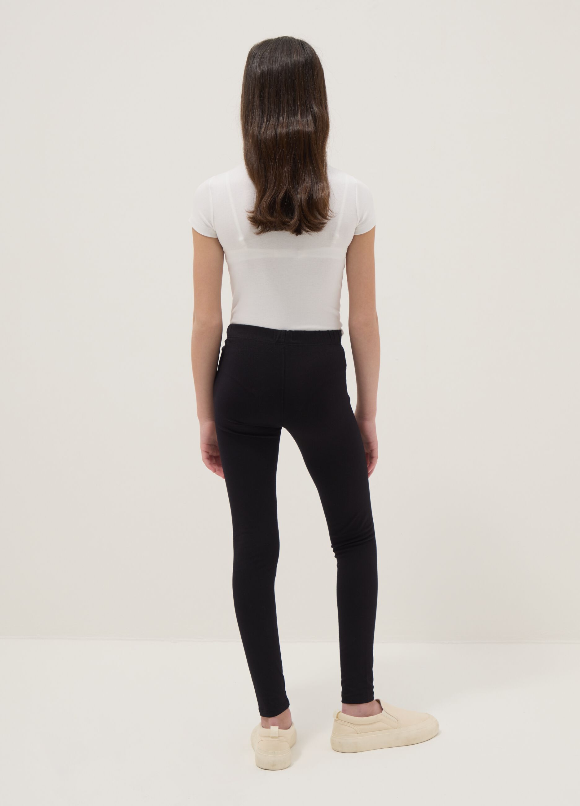 Girls' black leggings in stretchy cotton skinny fit