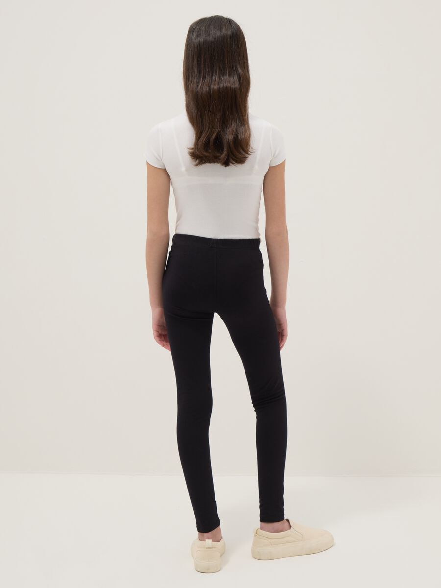 Girls' black leggings in stretchy cotton skinny fit_1