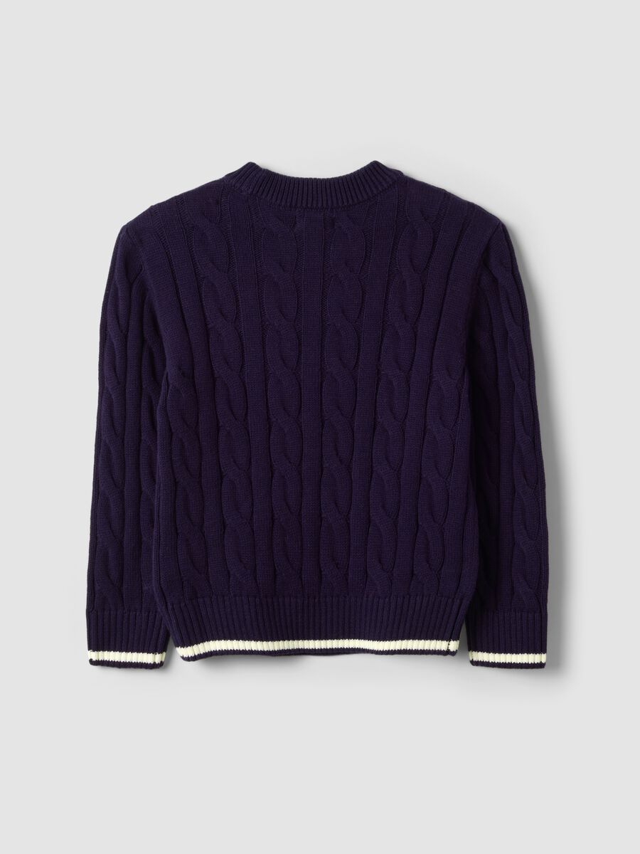 Blue pure cotton cable-knit oversized jumper for boys_4
