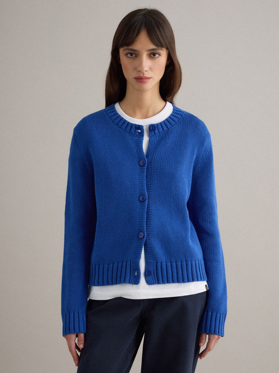 Blue regular fit pure cotton cardigan with buttons_0