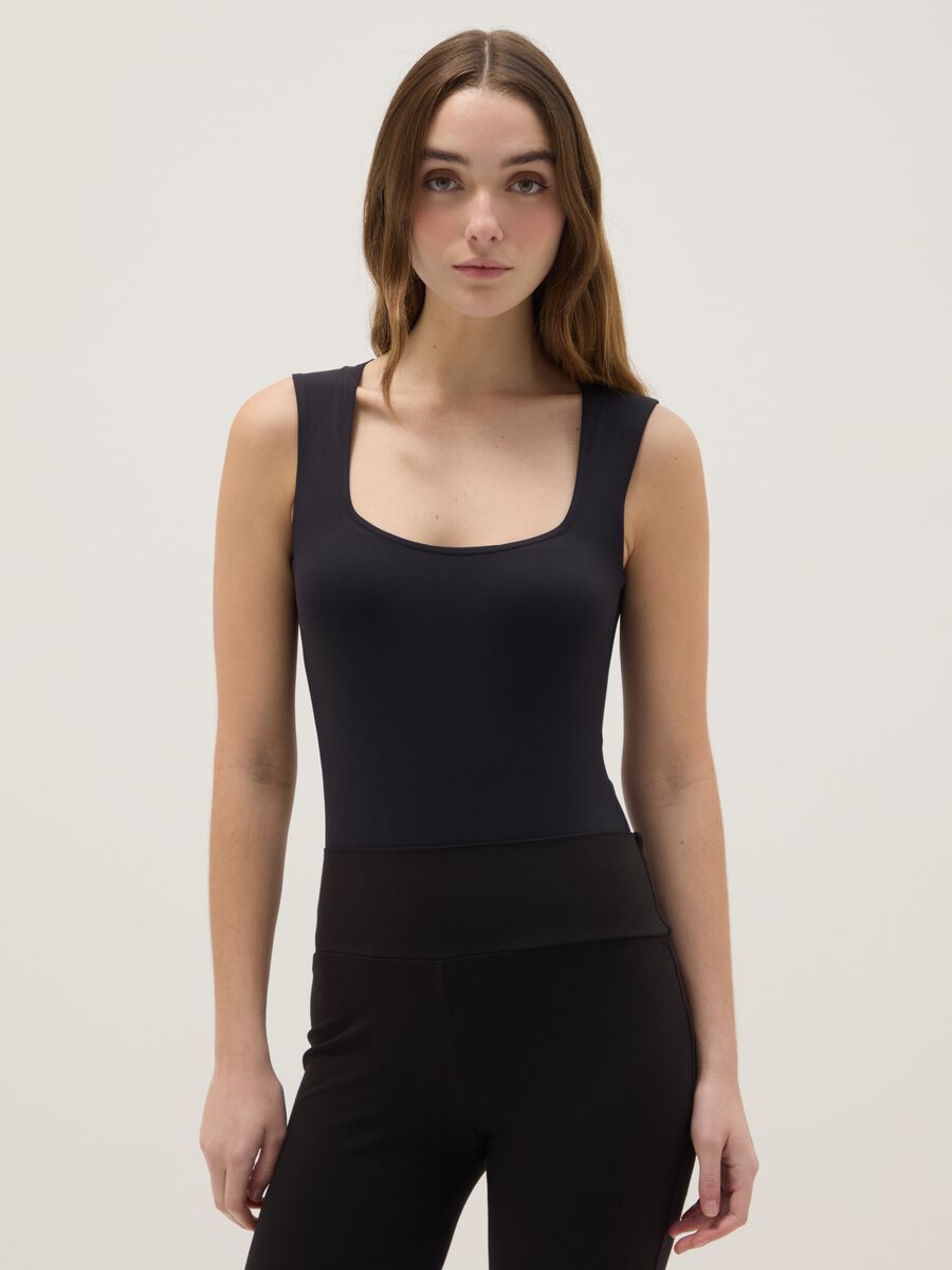 Black Slim Fit Bodysuit with Square Neckline_1