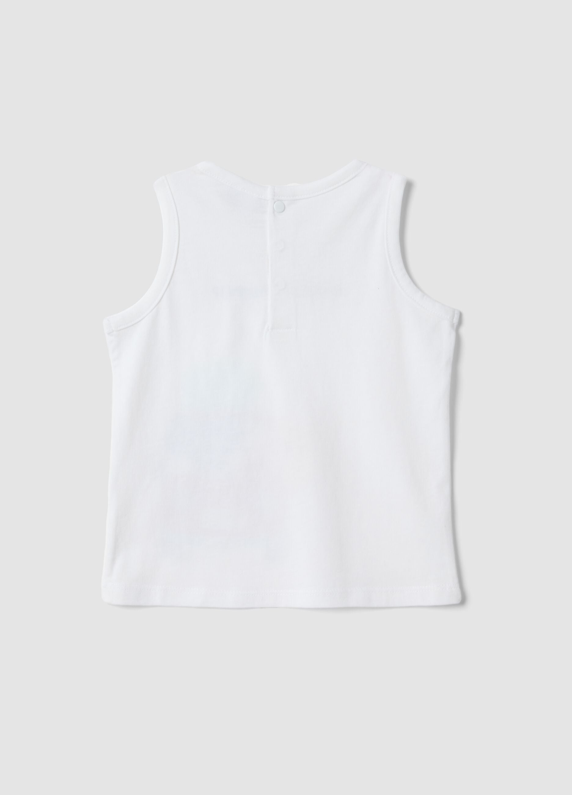 White organic cotton vest with print