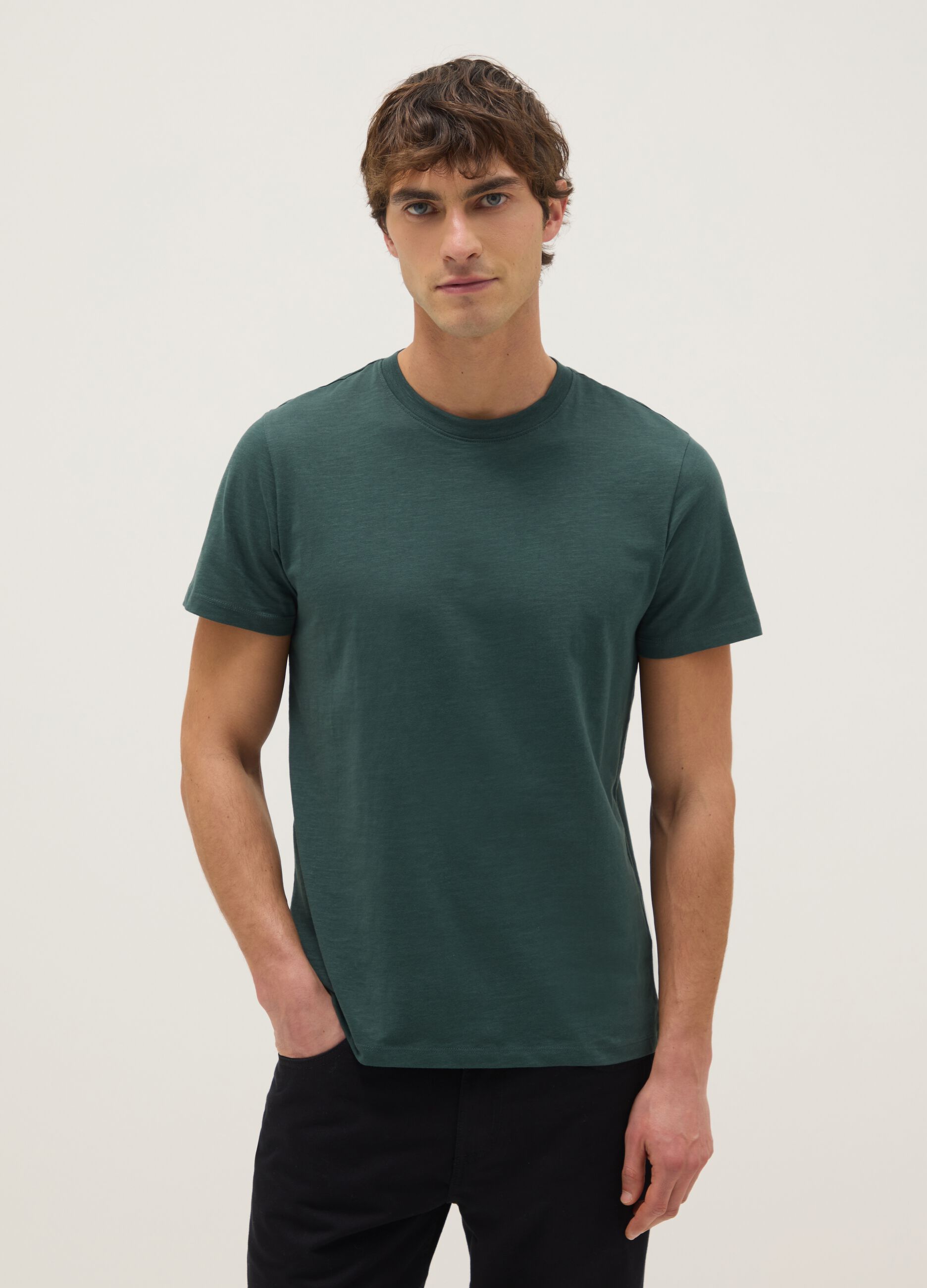 Green Pure Cotton T-shirt with Regular Fit