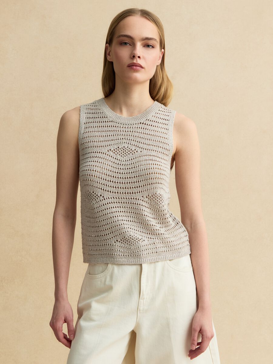 Beige open-knit viscose-blend vest top_2