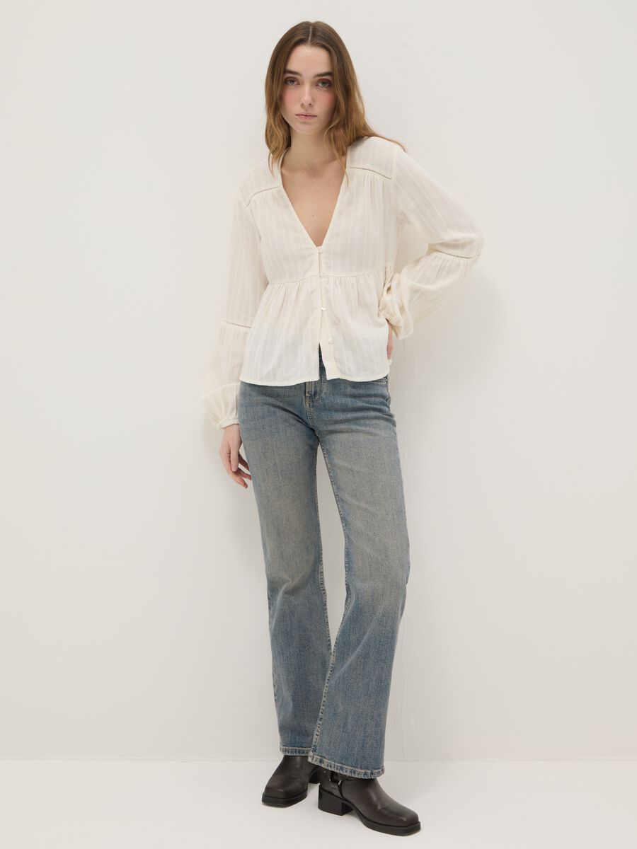Blusa in puro cotone bianca a righe regular fit_2