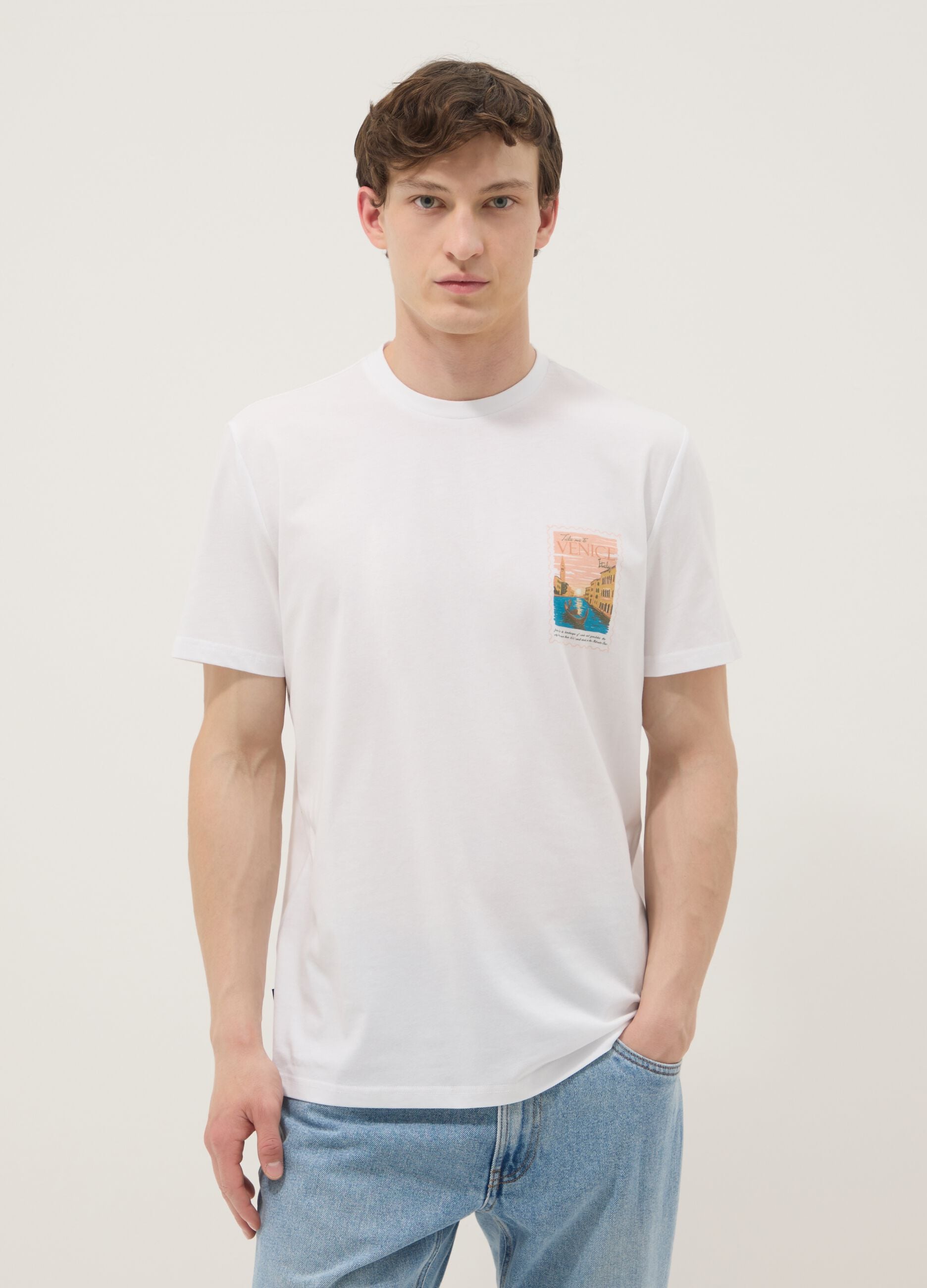 White short-sleeved pure cotton regular-fit T-shirt