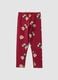 Red organic stretch cotton leggings with teddy bear print for girls_0