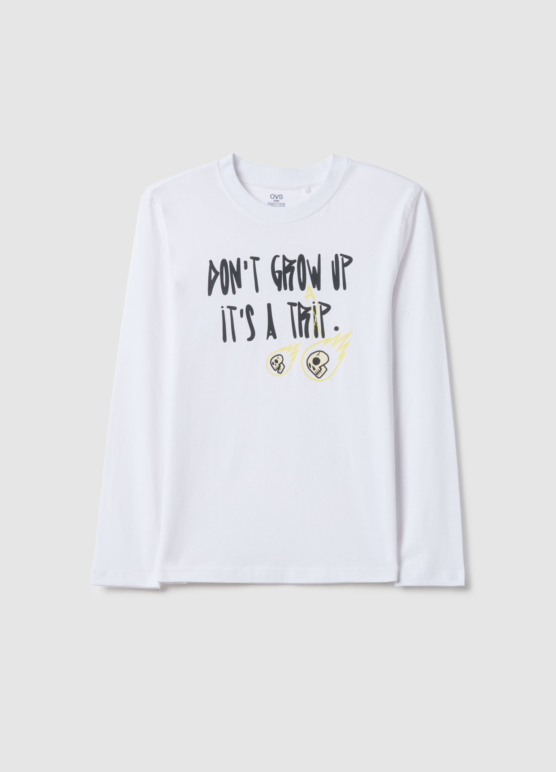 White pure cotton regular fit T-shirt with print for boys