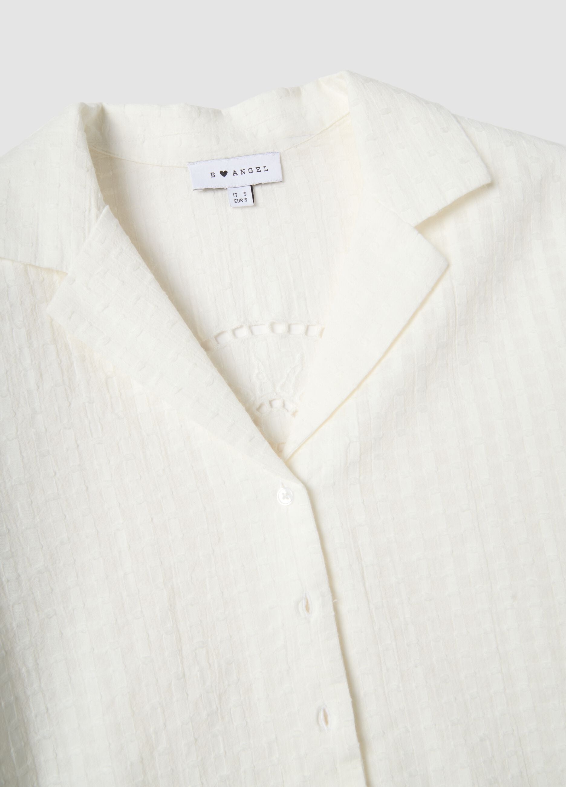White pure cotton regular-fit shirt with check texture