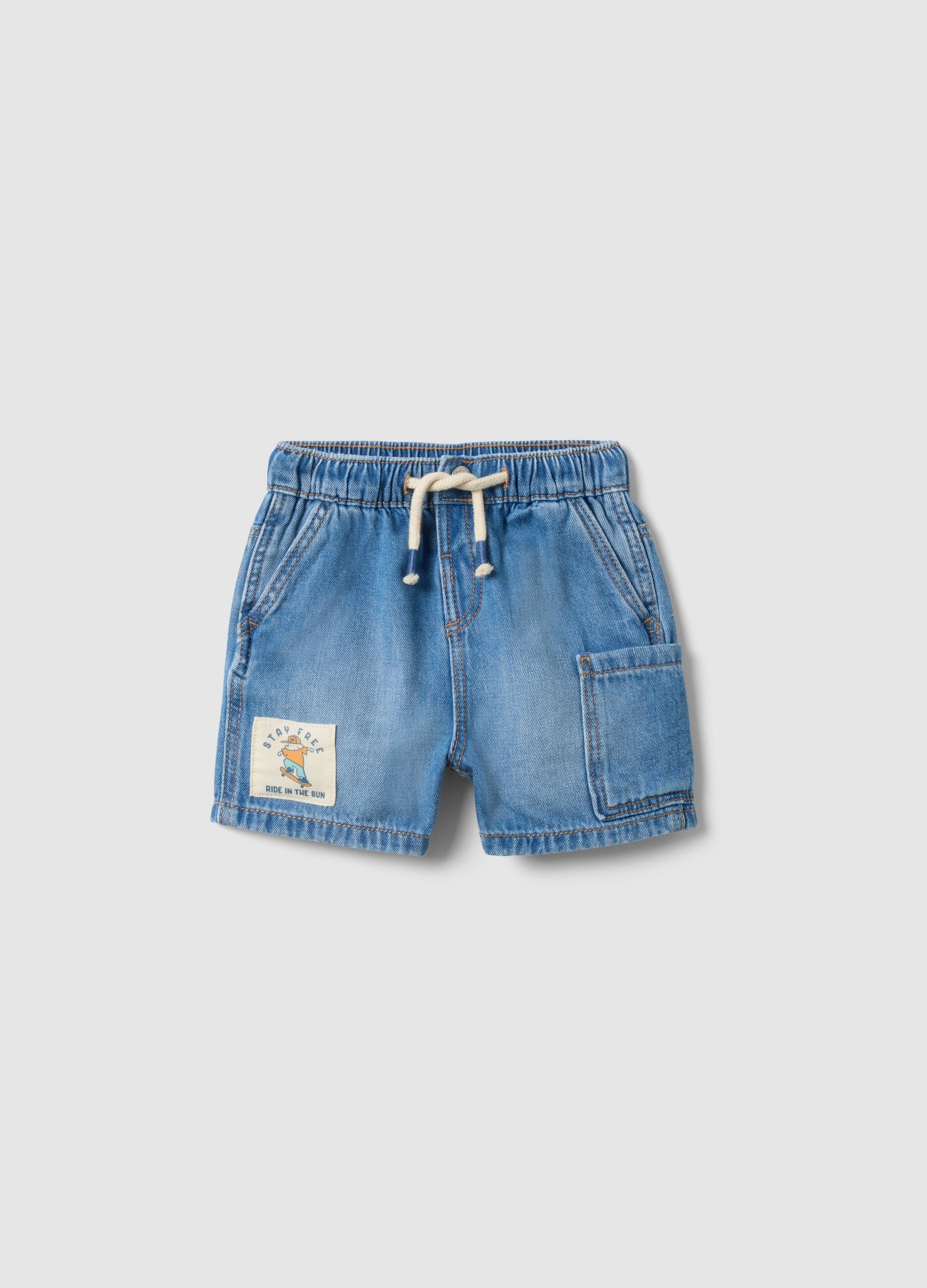 Regular fit baby boys' shorts in pure cotton blue denim