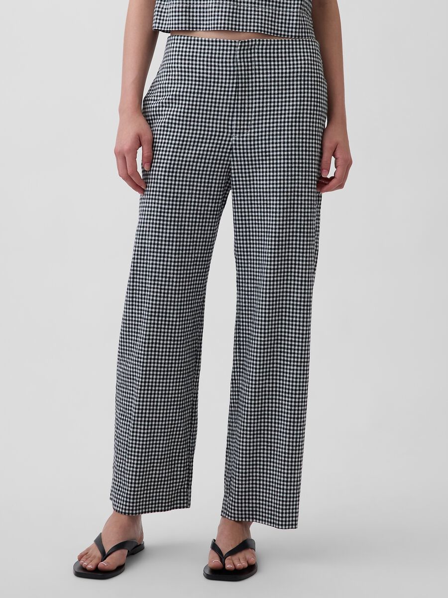 Pantaloni a palazzo in misto lino a quadretti_1
