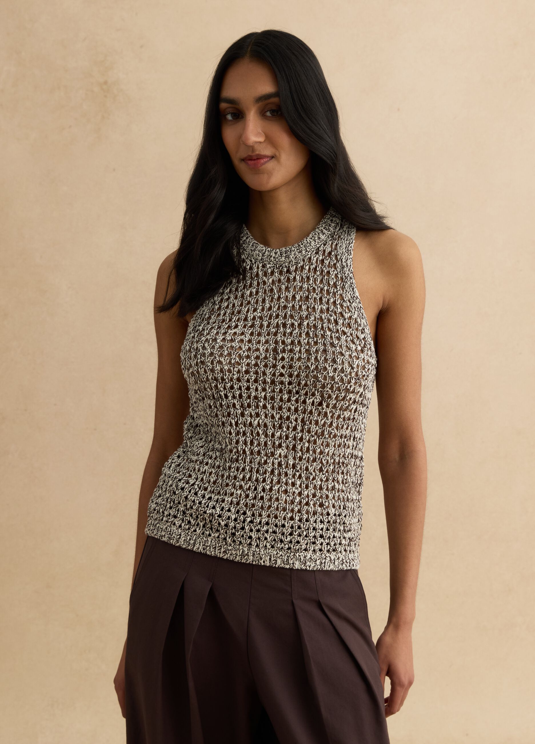 Multicoloured regular fit cotton blend tank top with knitted design