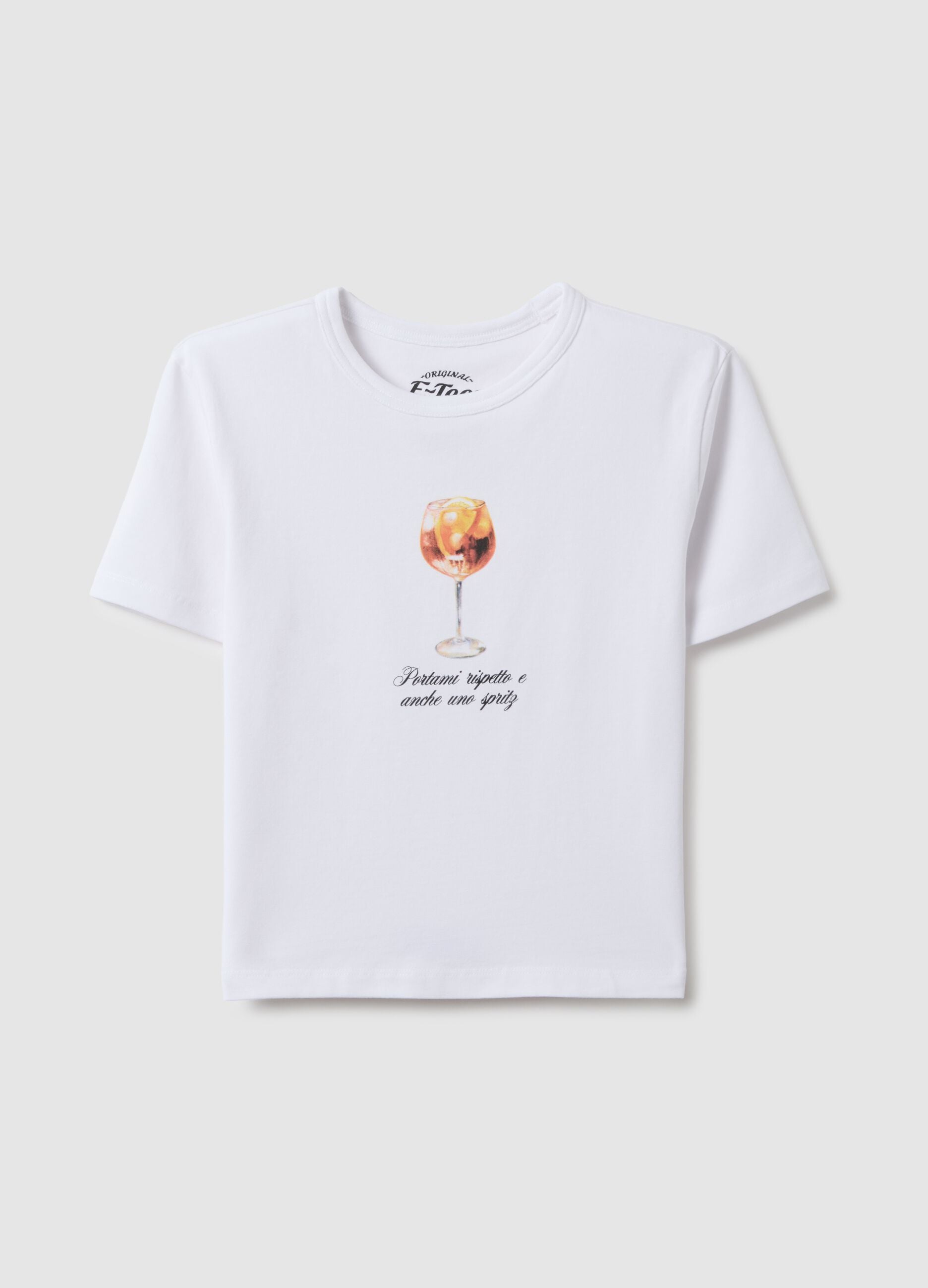 Regular fit white pure cotton T-shirt with spritz print