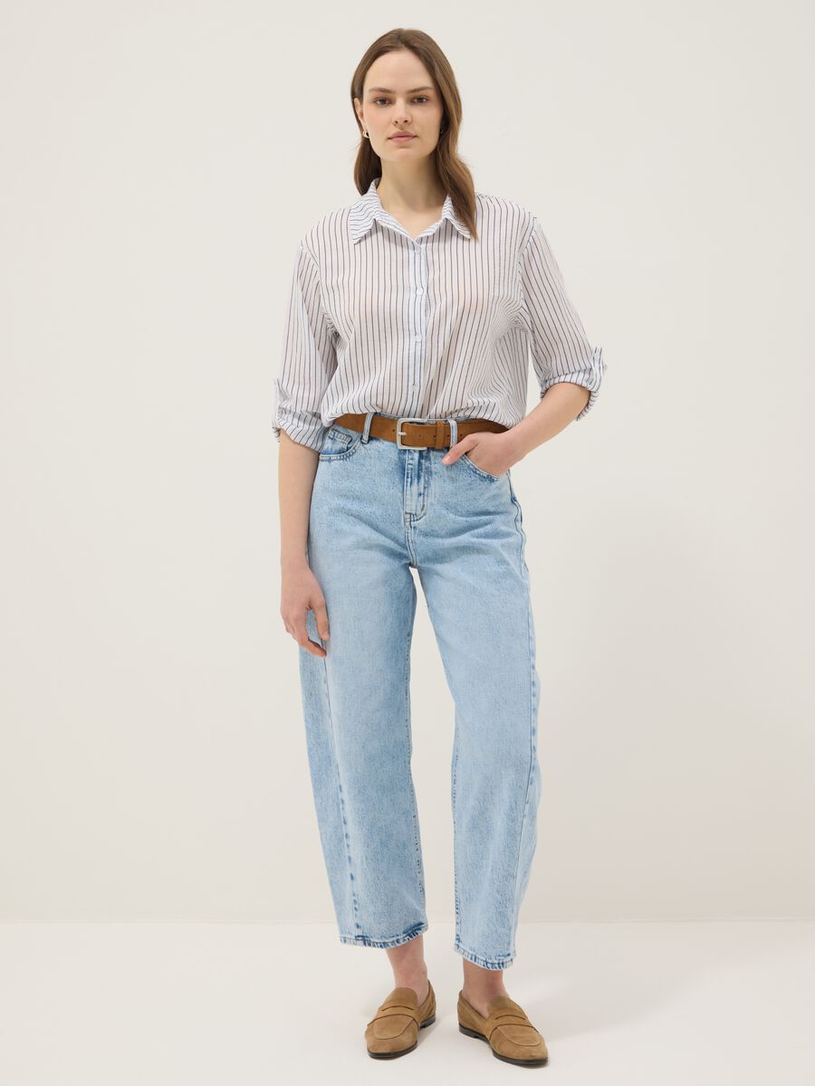 Camicia bianca a righe in puro cotone regular fit_1