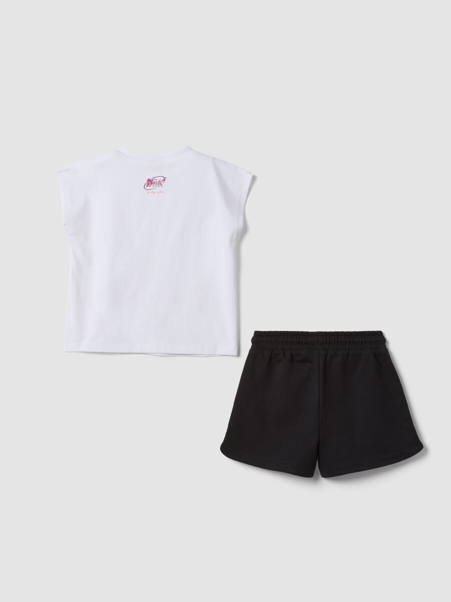 Black and white stretch cotton set with T-shirt and shorts for girls, regular fit_1