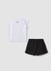 Black and white stretch cotton set with T-shirt and shorts for girls, regular fit_1