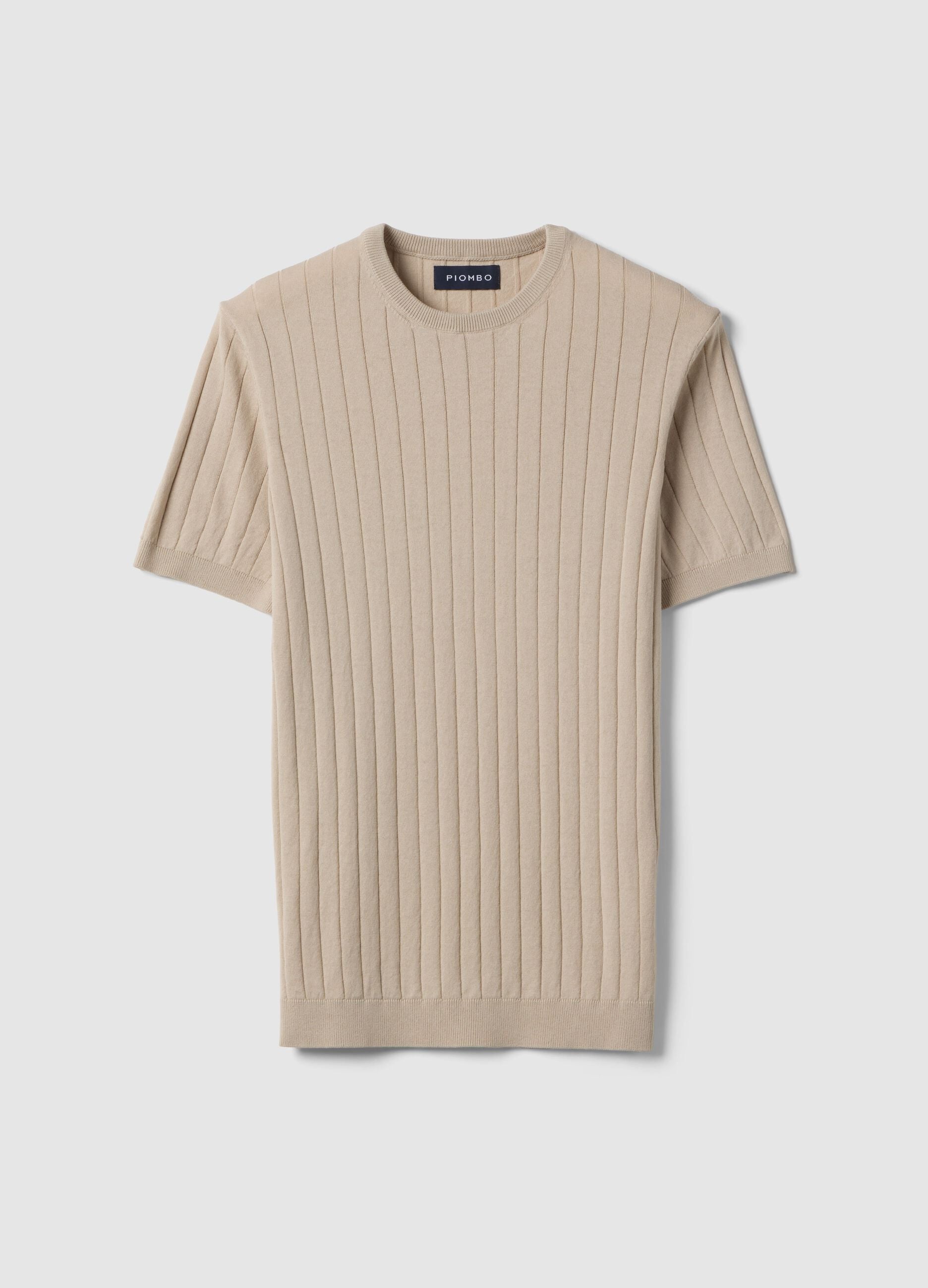 Beige striped pure cotton T-shirt regular fit