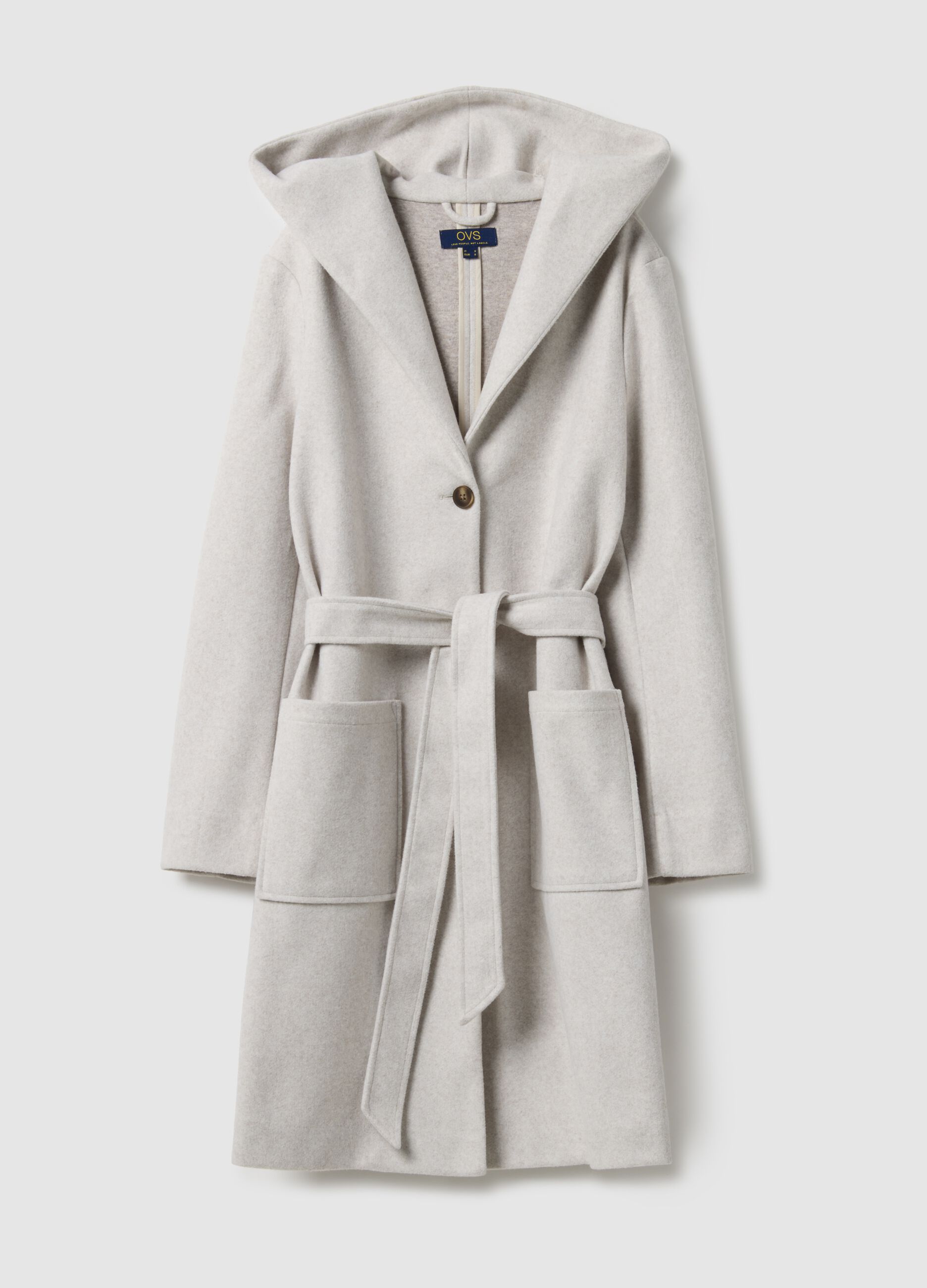 Regular fit beige single-breasted coat with belt
