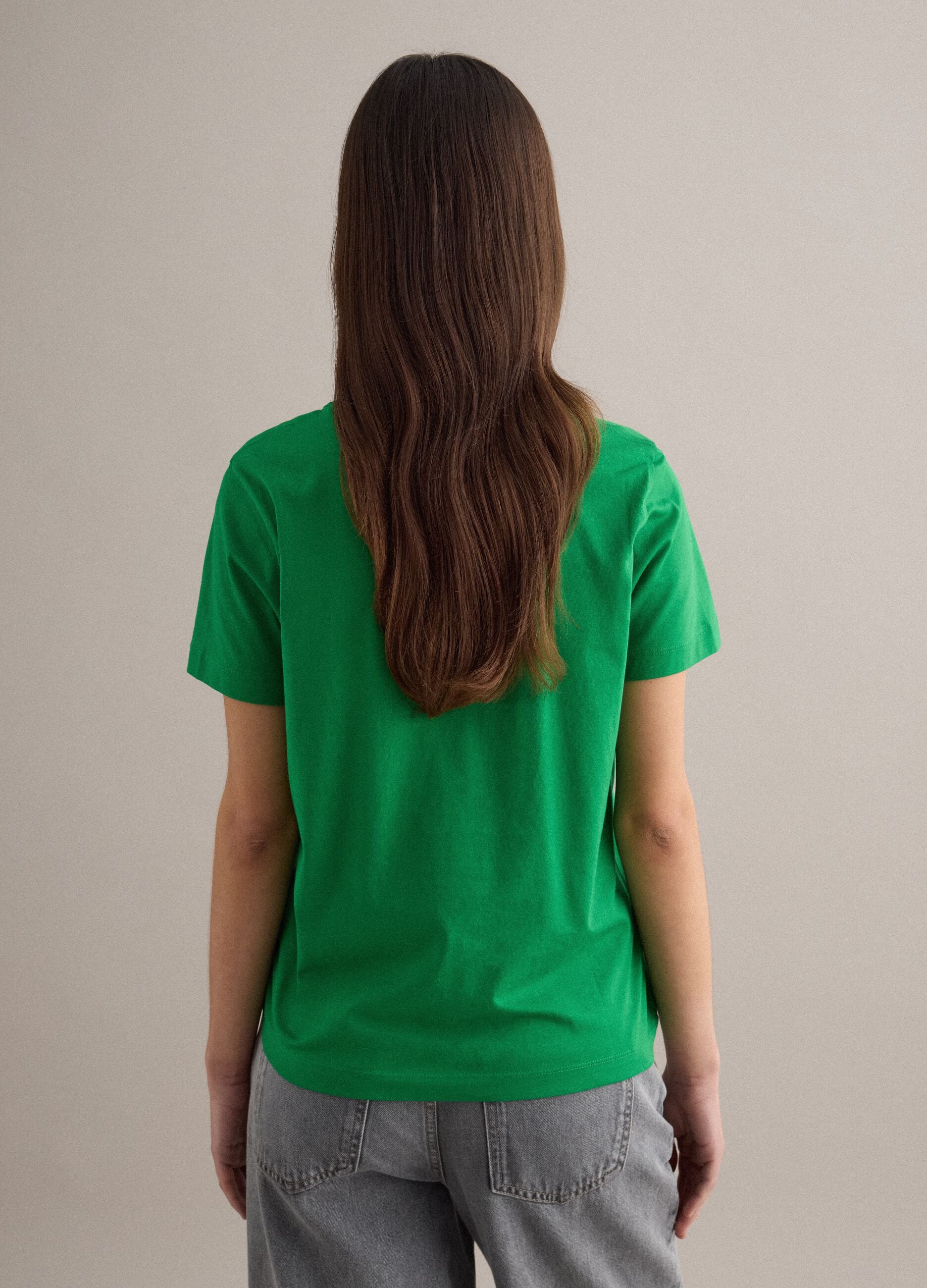 Regular Fit Green Crew Neck Cotton T-shirt
