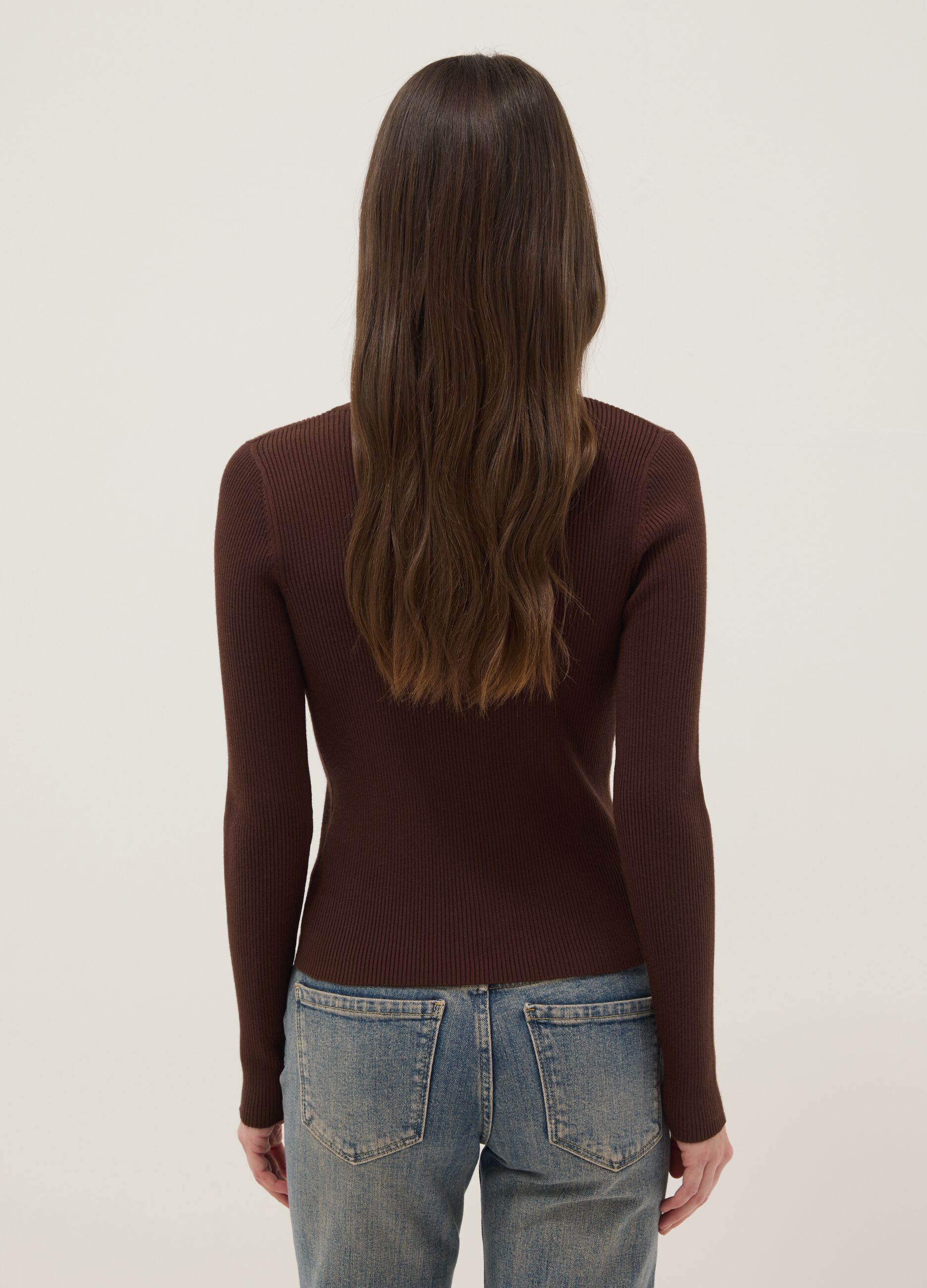 Brown viscose blend fitted cardigan